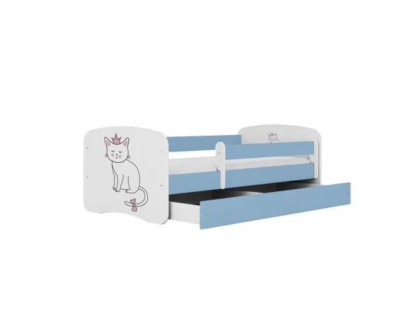 Kocot kids Detská posteľ Babydreams mačka modrá, variant 80x180, se šuplíky, s matrací