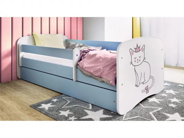Kocot kids Detská posteľ Babydreams mačka modrá, variant 80x180, se šuplíky, s matrací
