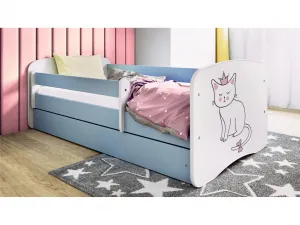 Kocot kids Detská posteľ Babydreams mačka modrá, variant 80x180, se šuplíky, s matrací