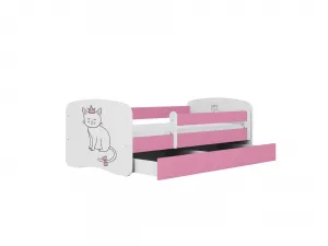 Kocot kids Detská posteľ Babydreams mačka ružová, variant 80x180, se šuplíky, s matrací