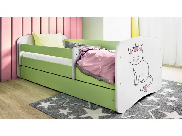 Kocot kids Detská posteľ Babydreams mačka zelená, variant 80x180, se šuplíky, s matrací