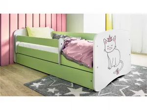 Kocot kids Detská posteľ Babydreams mačka zelená, variant 80x180, se šuplíky, s matrací