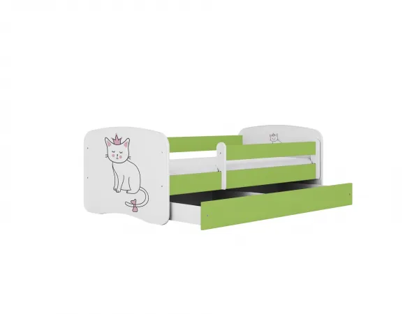 Kocot kids Detská posteľ Babydreams mačka zelená, variant 80x180, se šuplíky, s matrací
