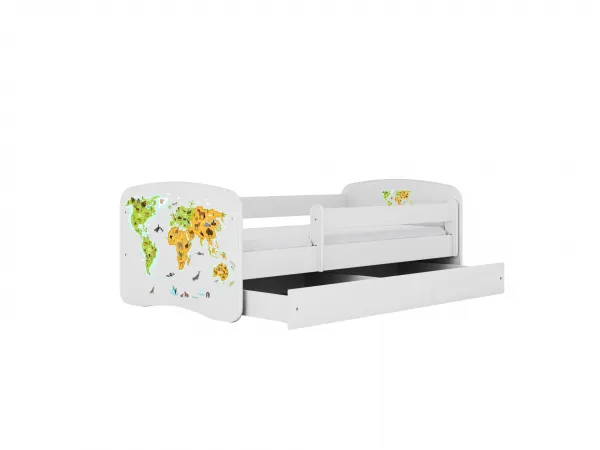 Kocot kids Detská posteľ Babydreams mapa sveta biela, variant 70x140, se šuplíky, s matrací