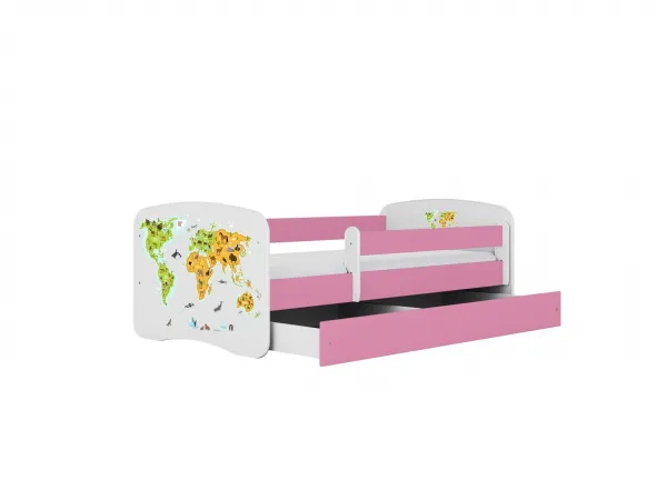 Kocot kids Detská posteľ Babydreams mapa sveta ružová, variant 80x180, se šuplíky, s matrací
