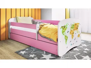 Kocot kids Detská posteľ Babydreams mapa sveta ružová, variant 80x180, se šuplíky, s matrací