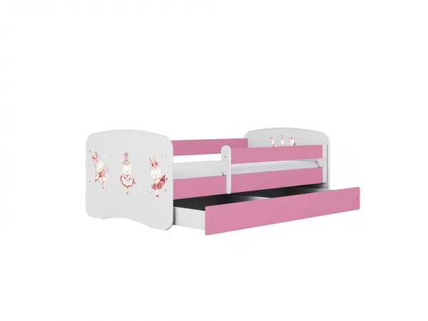 Kocot kids Detská postieľka Babydreams zajačiky ružová, variant 80x180, se šuplíky, s matrací
