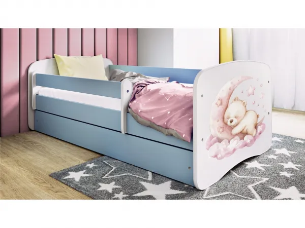 Kocot kids Detská postieľka Babydreams macko modrá, variant 80x180, se šuplíky, s matrací