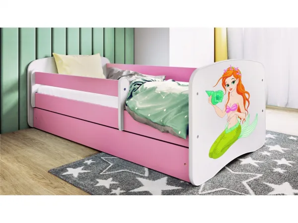 Kocot kids Detská posteľ Babydreams morská panna ružová, variant 80x160, se šuplíky, s matrací