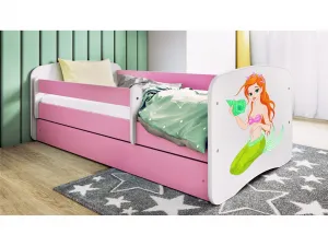 Kocot kids Detská posteľ Babydreams morská panna ružová, variant 80x160, se šuplíky, s matrací