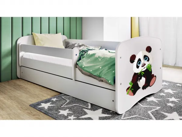 Kocot kids Detská postieľka Babydreams panda biela II, variant 70x140, se šuplíky, s matrací