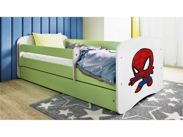Kocot kids Detská posteľ Babydreams Spiderman zelená, variant 70x140, se šuplíky, s matrací