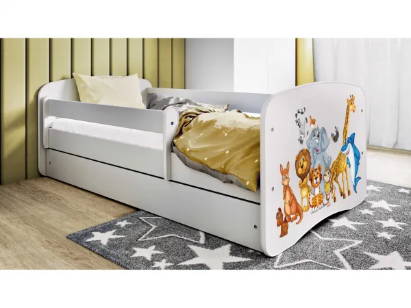 Kocot kids Detská postieľka Babydreams zvieratká biela, variant 80x160, se šuplíky, s matrací