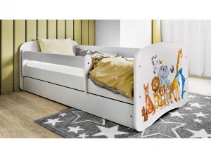 Kocot kids Detská postieľka Babydreams zvieratká biela, variant 80x160, se šuplíky, s matrací