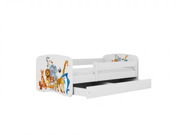 Kocot kids Detská postieľka Babydreams zvieratká biela, variant 80x160, se šuplíky, s matrací