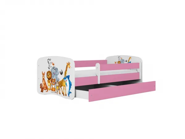 Kocot kids Detská postieľka Babydreams zvieratká ružová, variant 80x180, se šuplíky, s matrací