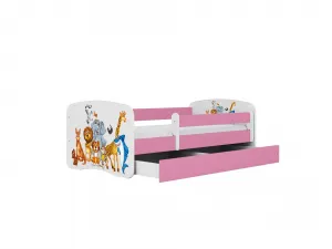Kocot kids Detská postieľka Babydreams zvieratká ružová, variant 80x180, se šuplíky, s matrací