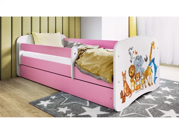 Kocot kids Detská postieľka Babydreams zvieratká ružová, variant 80x180, se šuplíky, s matrací