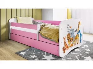 Kocot kids Detská postieľka Babydreams zvieratká ružová, variant 80x180, se šuplíky, s matrací