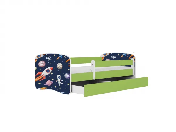 Kocot kids Detská postieľka Babydreams vesmír zelená, variant 70x140, se šuplíky, s matrací