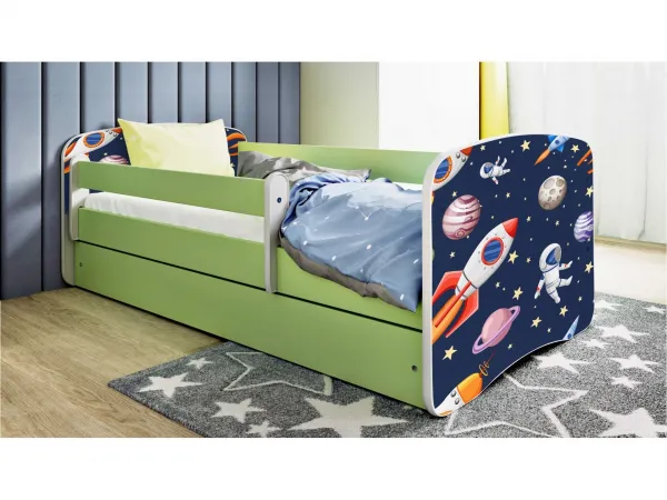 Kocot kids Detská postieľka Babydreams vesmír zelená, variant 70x140, se šuplíky, s matrací
