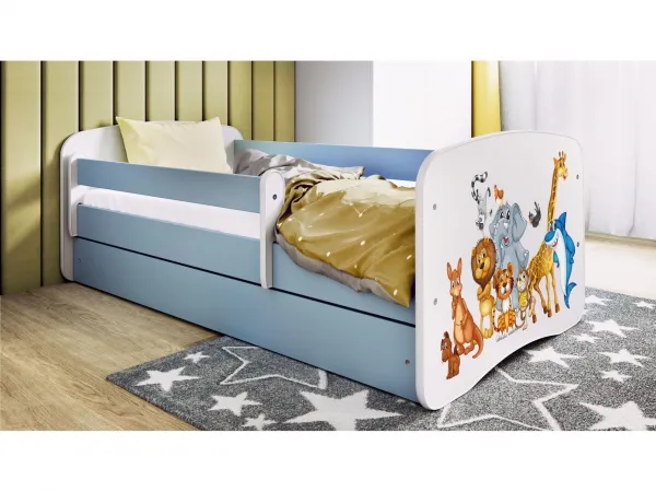 Kocot kids Detská posteľ Babydreams zvieratká modrá, variant 70x140, se šuplíky, s matrací