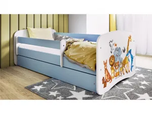 Kocot kids Detská posteľ Babydreams zvieratká modrá, variant 70x140, se šuplíky, s matrací