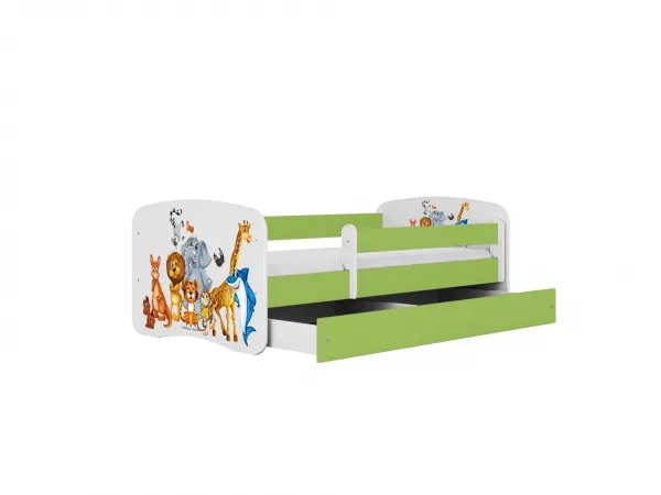 Kocot kids Detská postieľka Babydreams zvieratká zelená, variant 70x140, se šuplíky, s matrací