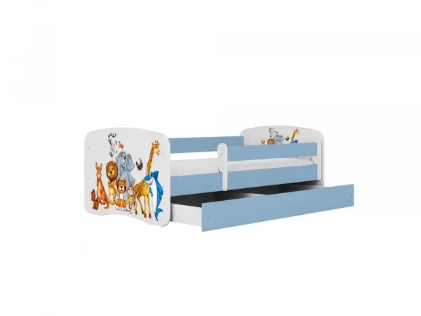 Kocot kids Detská posteľ Babydreams zvieratká modrá, variant 70x140, se šuplíky, s matrací