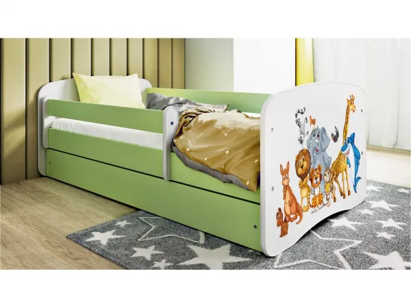 Kocot kids Detská postieľka Babydreams zvieratká zelená, variant 70x140, se šuplíky, s matrací