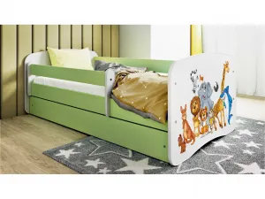 Kocot kids Detská postieľka Babydreams zvieratká zelená, variant 70x140, se šuplíky, s matrací