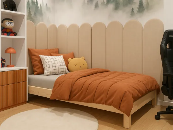 Nástenný čalúnený panel v tvare oblúka VELVET Zvoľte farbu: Béžová, Zvoľte rozmer: 20x100 cm, Uchytenie na stenu: So samolepiacim suchým zipsom