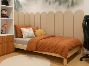 Nástenný čalúnený panel v tvare oblúka VELVET Zvoľte farbu: Béžová, Zvoľte rozmer: 20x100 cm, Uchytenie na stenu: So samolepiacim suchým zipsom