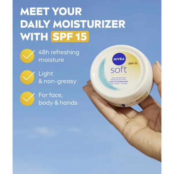 NIVEA Soft Daily UV hydratačný ochranný krém na telo a tvár SPF 15 100 ml