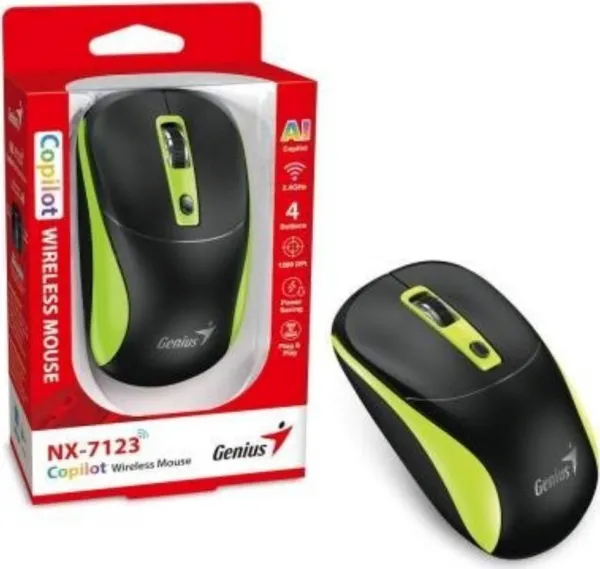 Myš bezdrátová, Genius NX-7123, černo-zelená, optická, 1200DPI