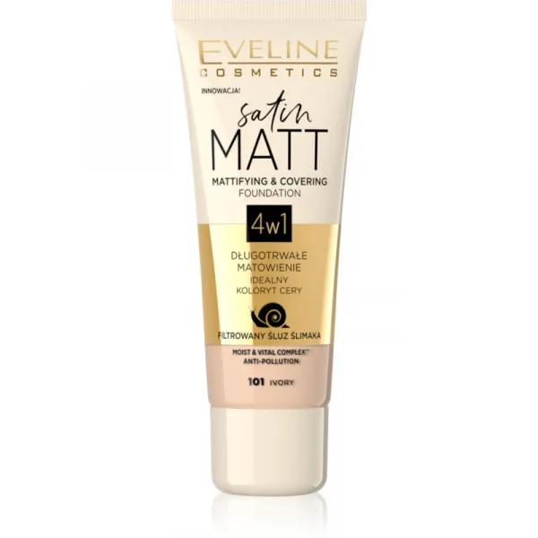 Eveline Cosmetics Satin Matt zmatňujúci make-up s extraktom zo slimáka odtieň 101 Ivory 30 ml