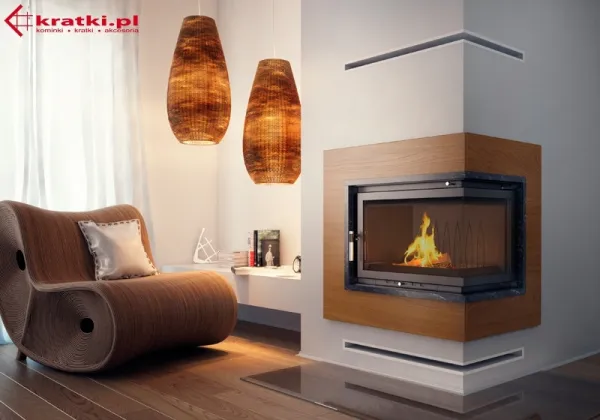 Kratki Zuzia 15 kW BS pravá bez stĺpika - krbová vložka rohová ZUZIA/P/BS