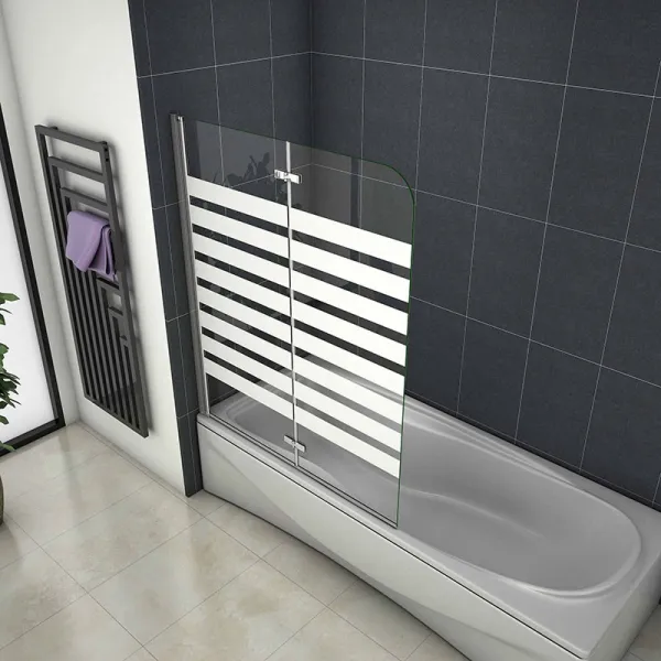 H K - Vaňová zástena S22 STRIPE 120x140cm - dvojdielna sklopná, číre sklo so vzorom, ľavá varianta SE-S22STRIPE120
