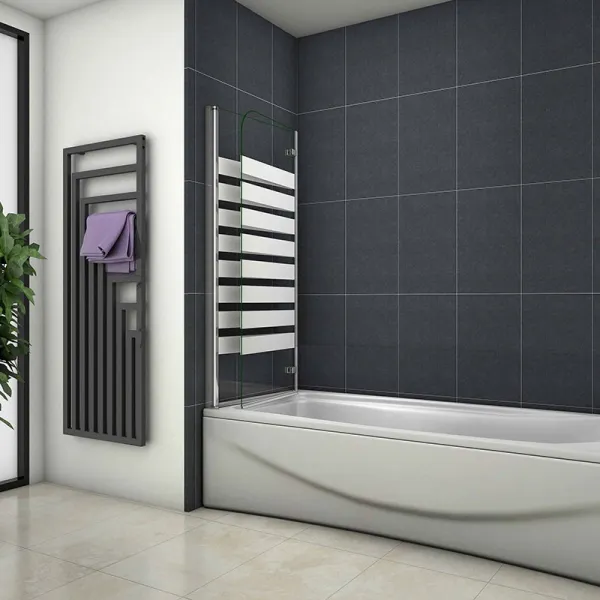 H K - Vaňová zástena S22 STRIPE 120x140cm - dvojdielna sklopná, číre sklo so vzorom, ľavá varianta SE-S22STRIPE120