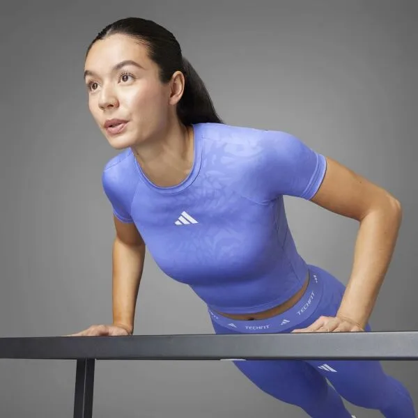 adidas TECHFIT PRINT TEE Dámske tréningové tričko, modrá, veľkosť