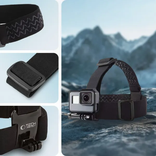 Tech-Protect GA100 držiak na hlavu pre športové kamery GoPro / DJI, čierny