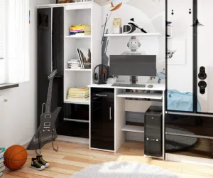 Ak furniture Volně stojící psací stůl Jay 90 cm bílý/černý lesk