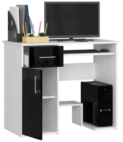 Ak furniture Volně stojící psací stůl Jay 90 cm bílý/černý lesk