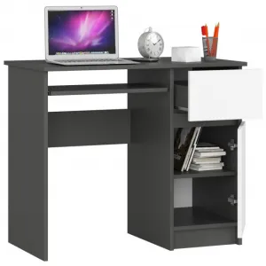 Ak furniture Psací stôl PIKSEL 90 cm grafitově šedý/biely pravý