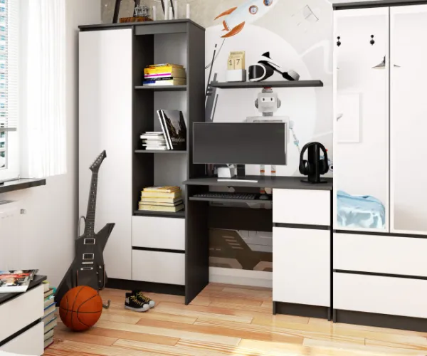 Ak furniture Psací stôl PIKSEL 90 cm grafitově šedý/biely pravý
