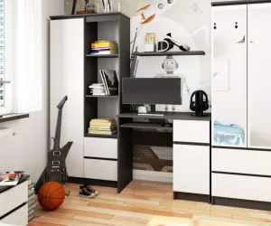 Ak furniture Psací stôl PIKSEL 90 cm grafitově šedý/biely pravý
