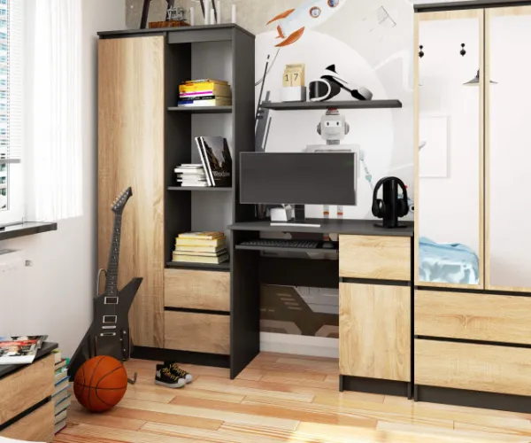 Ak furniture Psací stůl PIKSEL 90 cm grafitově šedý/dub sonoma pravý