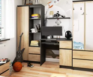 Ak furniture Psací stůl PIKSEL 90 cm grafitově šedý/dub sonoma pravý