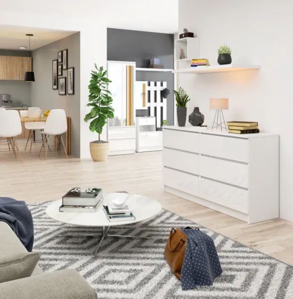 Ak furniture Komoda Kuba 140 cm 6 zásuviek biela lesklá