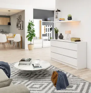 Ak furniture Komoda Kuba 140 cm 6 zásuviek biela lesklá